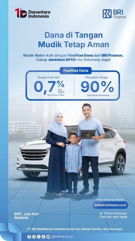 Mudik Tanpa Cemas Soal Biaya, BRI Finance Siapkan Fasilitas Dana Tunai Aman di Tangan